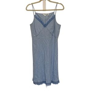 Citron Bleu Lace Trim Light Blue Linen Mini Dress